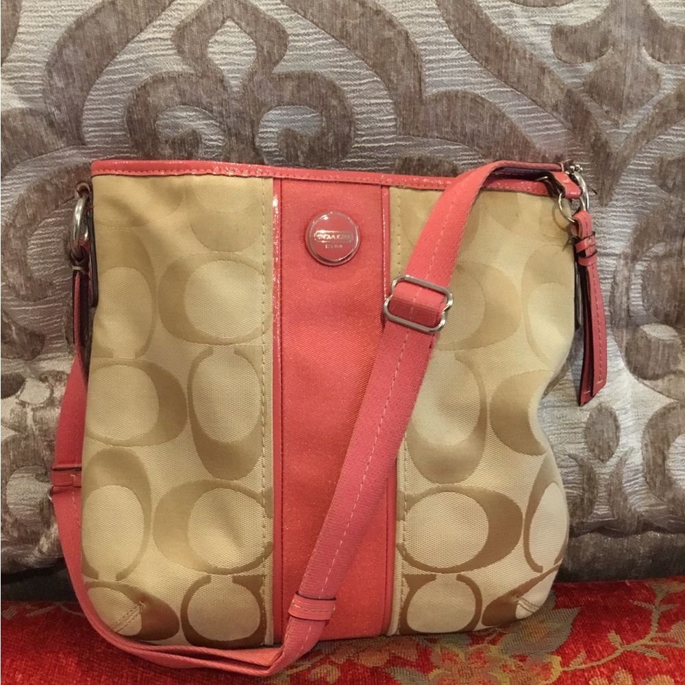 Coach Beige and Coral Crossbody Bag